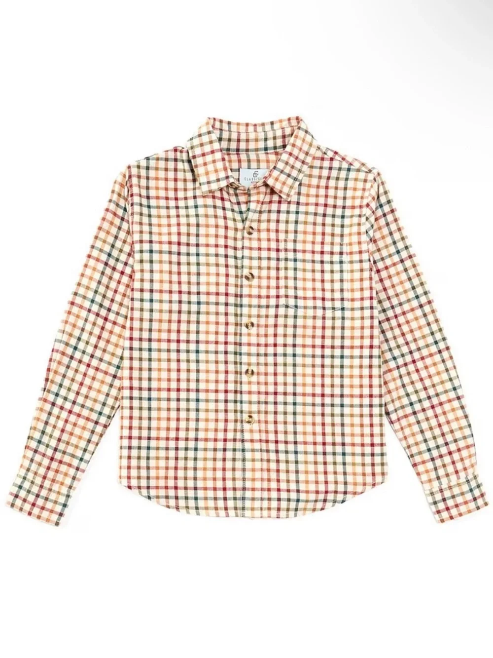 Class Club Boy’s Long Sleeve Ivory Plaid Button Up Sport Shirt LIKE NEW 14/16